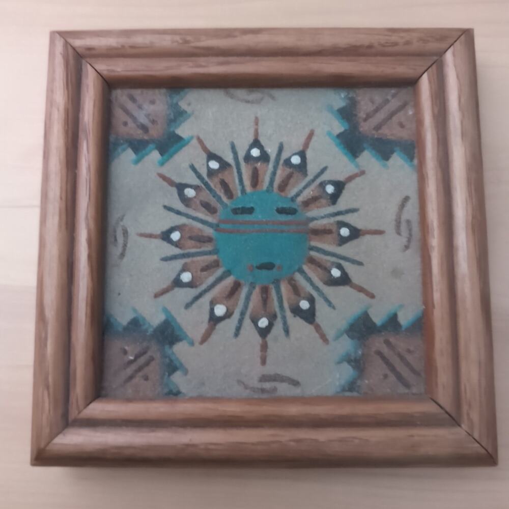 Navajo Sand painting Mini 5" x 5" Sand Painting signed By Artist Fred Hayes